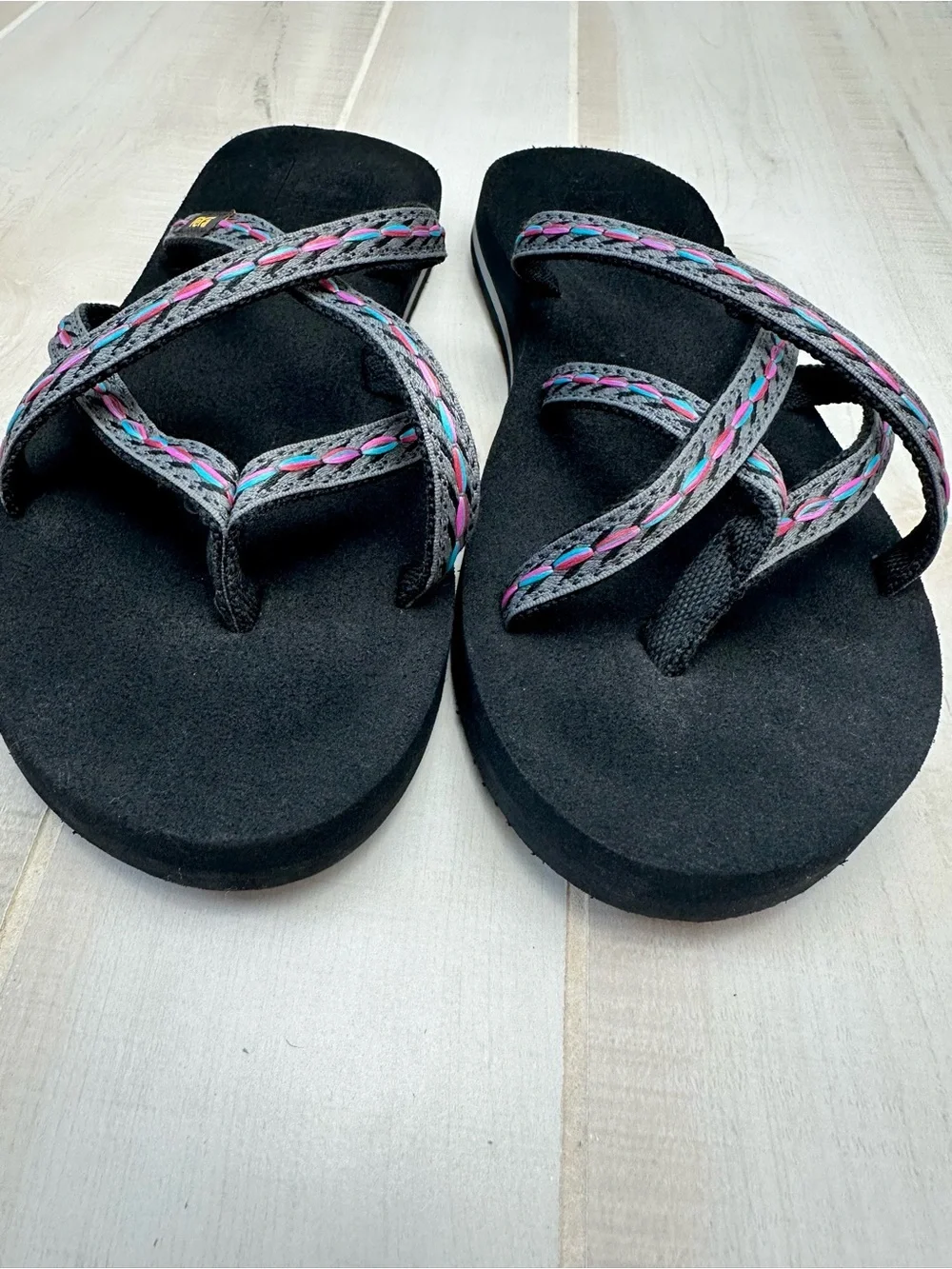 Teva Women's Olowahu Black Strappy Sandals with Multicolor Accents